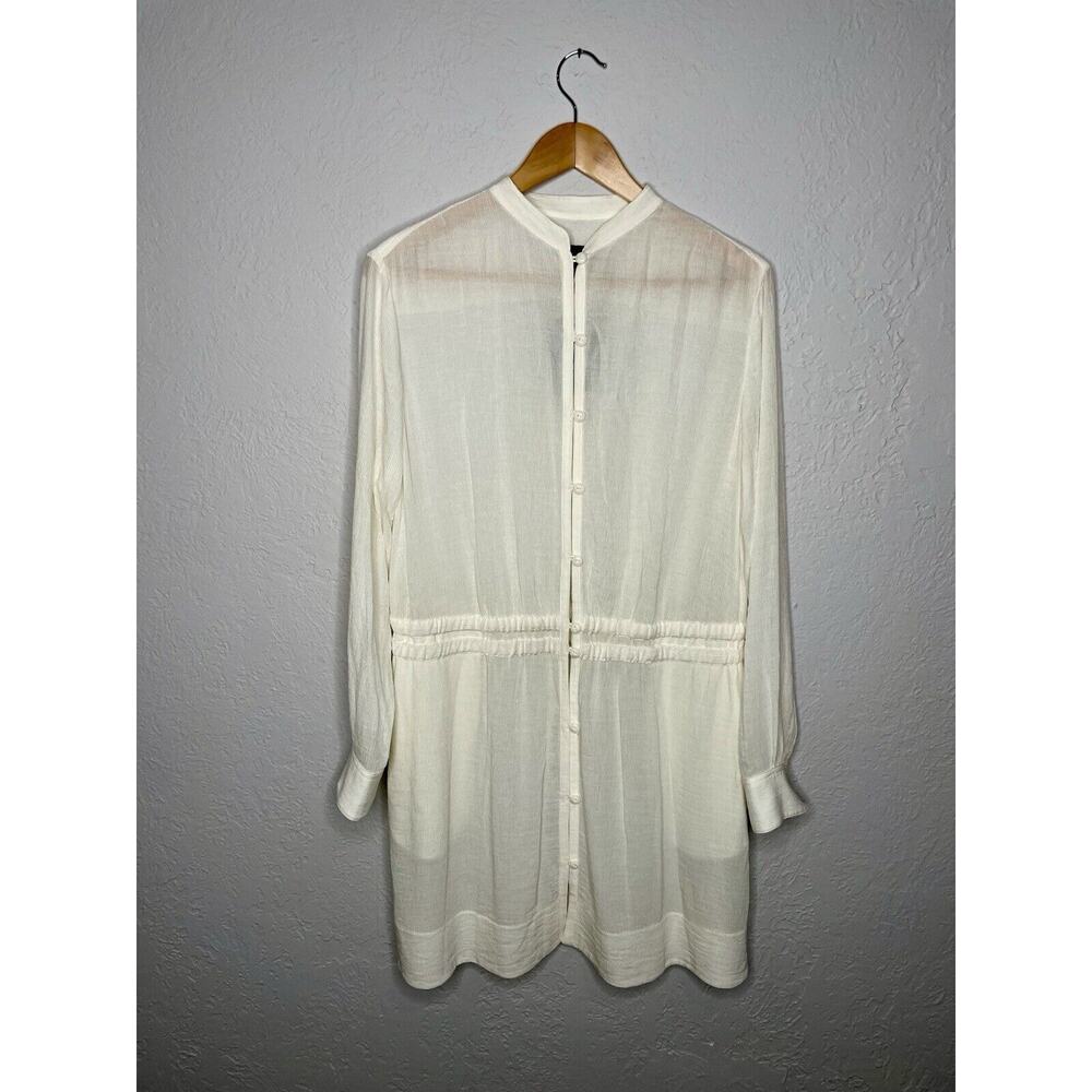 Rag & Bone Elish Dress Sz Med Button Front Sheer Beachy Long Sleeve MISSING SLIP